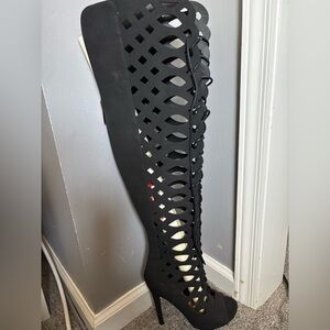 New Women's Black Sexy Lace-Up Cutout Boots New